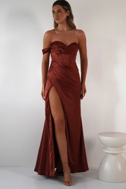 Nicolette Soft Satin Maxi Gown | Rust
