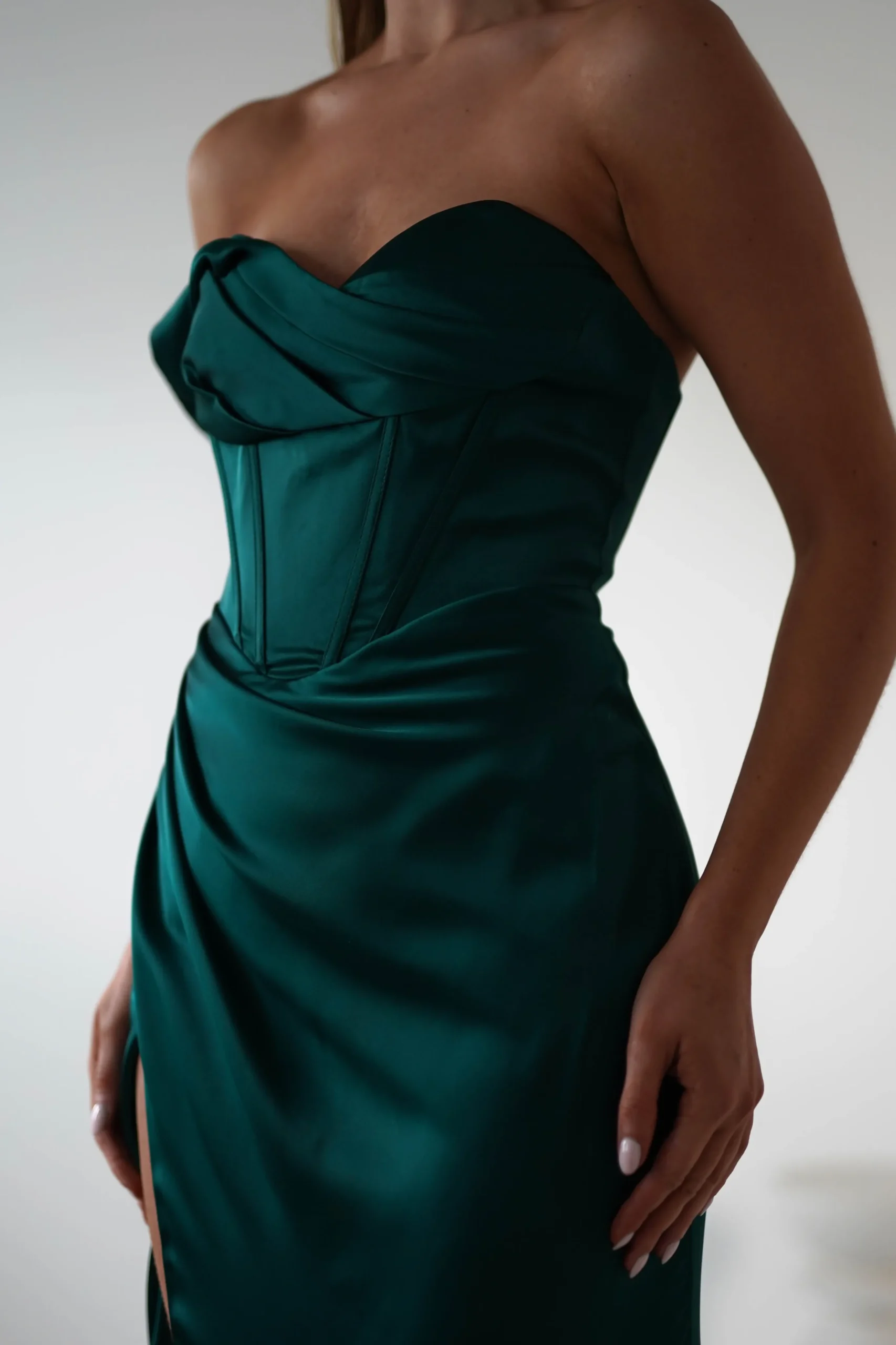Nicolette Soft Satin Maxi Gown | Emerald Green