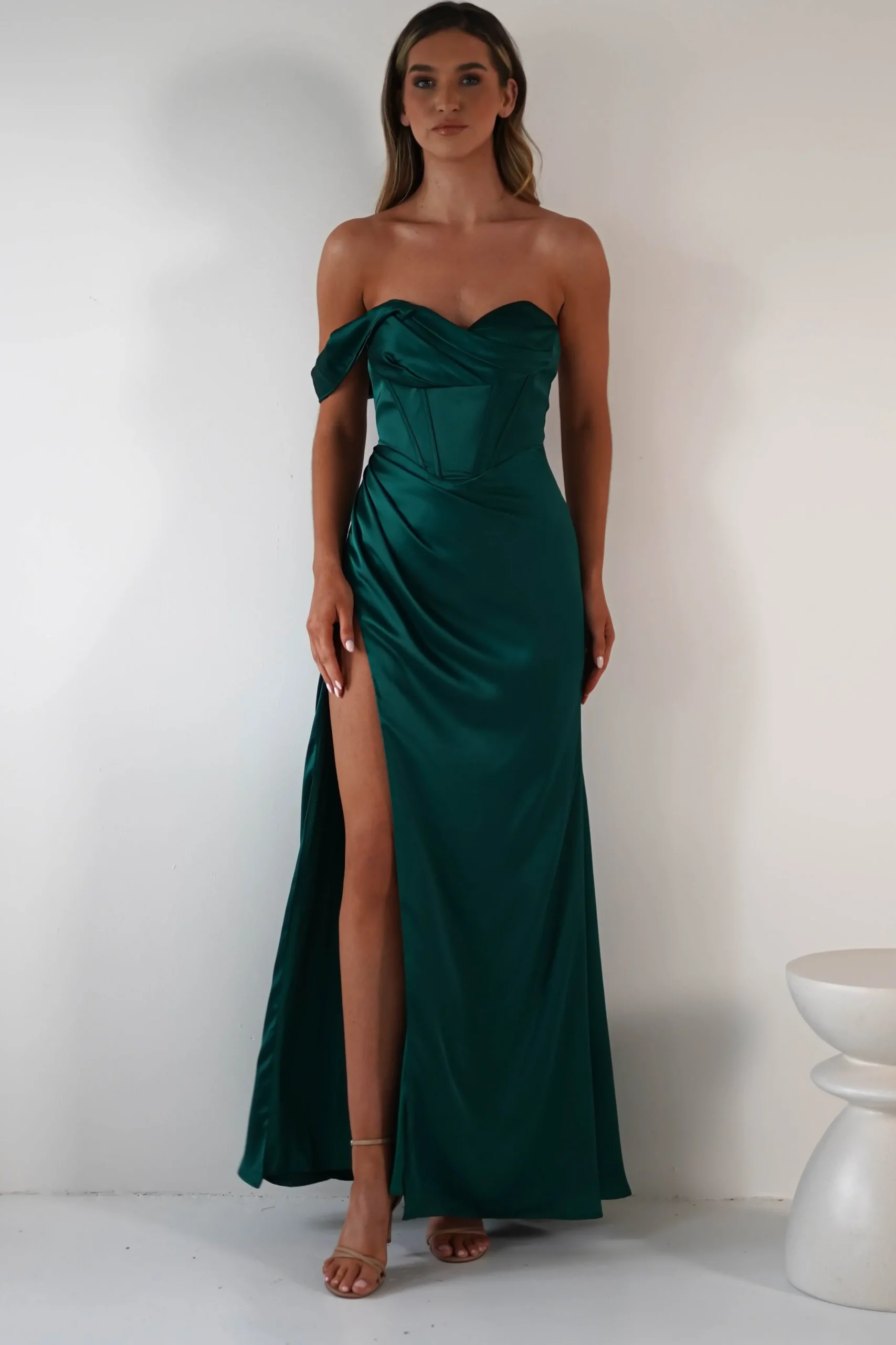Nicolette Soft Satin Maxi Gown | Emerald Green