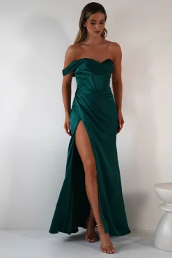 Nicolette Soft Satin Maxi Gown | Emerald Green