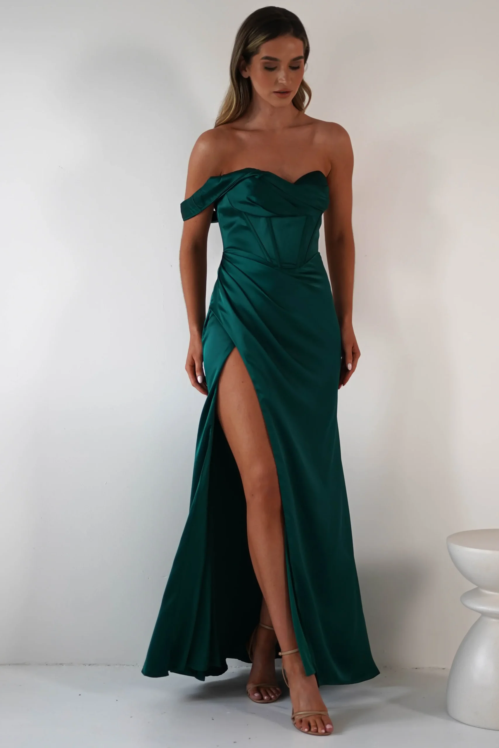 Nicolette Soft Satin Maxi Gown | Emerald Green
