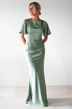 Olivia Soft Matte Satin Maxi Dress | Olive