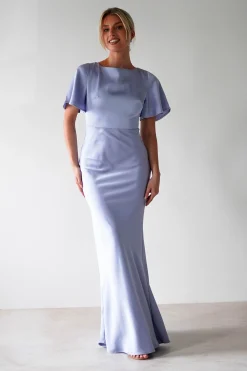 Olivia Soft Matte Satin Maxi Dress | Periwinkle Blue