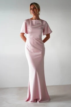 Olivia Soft Matte Satin Maxi Dress | Blush Pink