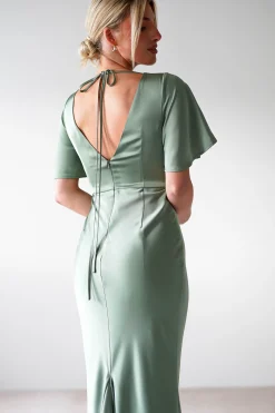 Olivia Soft Matte Satin Maxi Dress | Olive