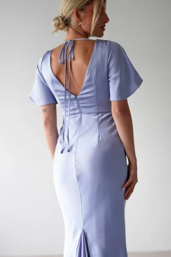 Olivia Soft Matte Satin Maxi Dress | Periwinkle Blue