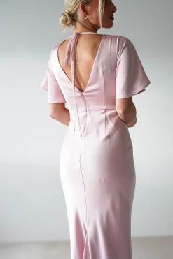 Olivia Soft Matte Satin Maxi Dress | Blush Pink