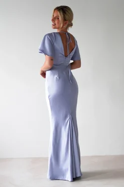 Olivia Soft Matte Satin Maxi Dress | Periwinkle Blue