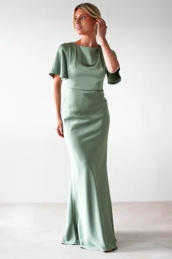 Olivia Soft Matte Satin Maxi Dress | Olive
