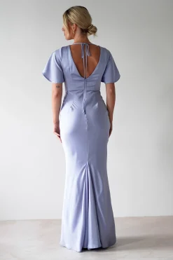 Olivia Soft Matte Satin Maxi Dress | Periwinkle Blue