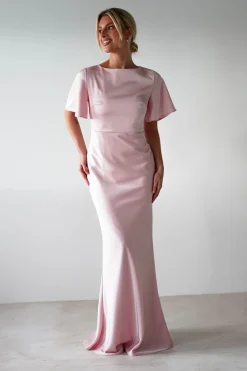 Olivia Soft Matte Satin Maxi Dress | Blush Pink