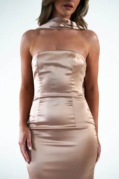 Orellia Satin Strapless Maxi Dress | Gold