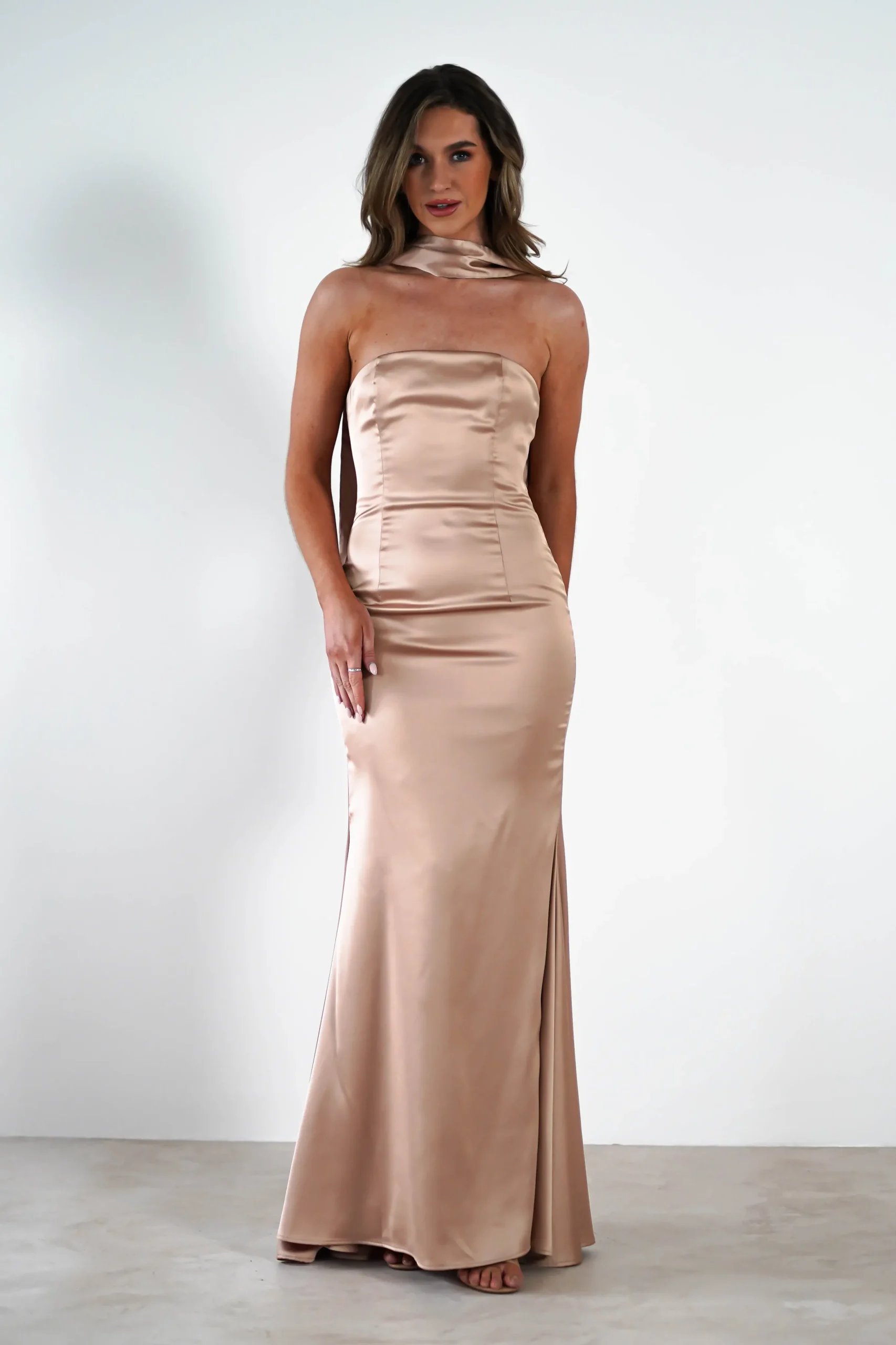 Orellia Satin Strapless Maxi Dress | Gold
