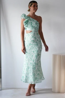 Pertunia Cut Out Midaxi Dress | Green Print