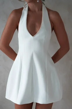 Peyton Pearl Detail Mini Dress | White