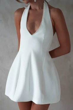 Peyton Pearl Detail Mini Dress | White