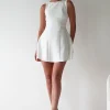Polly Structured Pearl Detail Mini Dress | White