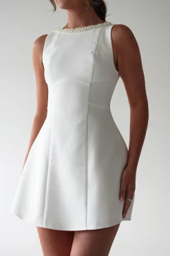 Polly Structured Pearl Detail Mini Dress | White