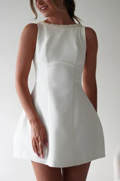Polly Structured Pearl Detail Mini Dress | White