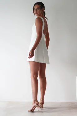 Polly Structured Pearl Detail Mini Dress | White