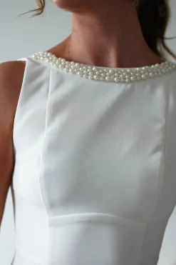 Polly Structured Pearl Detail Mini Dress | White