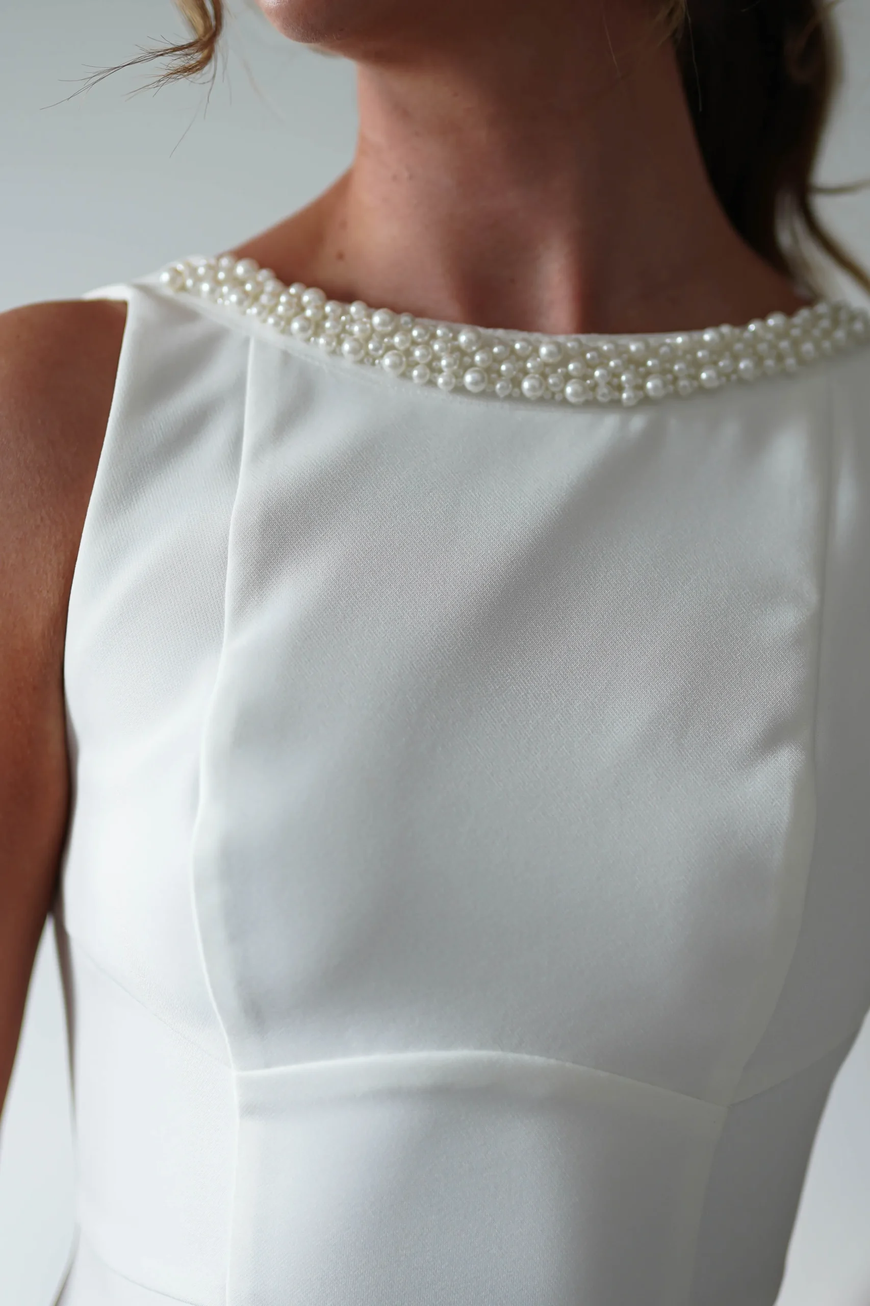 Polly Structured Pearl Detail Mini Dress | White