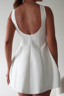 Polly Structured Pearl Detail Mini Dress | White