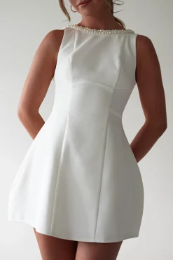 Polly Structured Pearl Detail Mini Dress | White