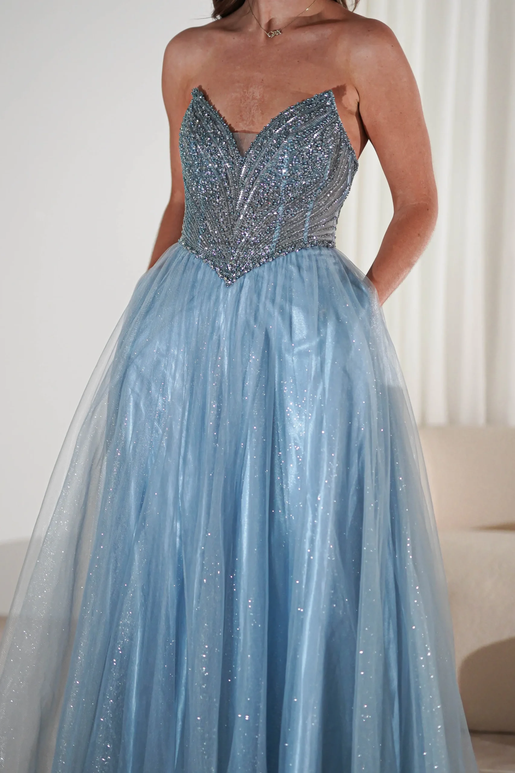 Priscilla Princess Glitter Gown | Dusty Blue