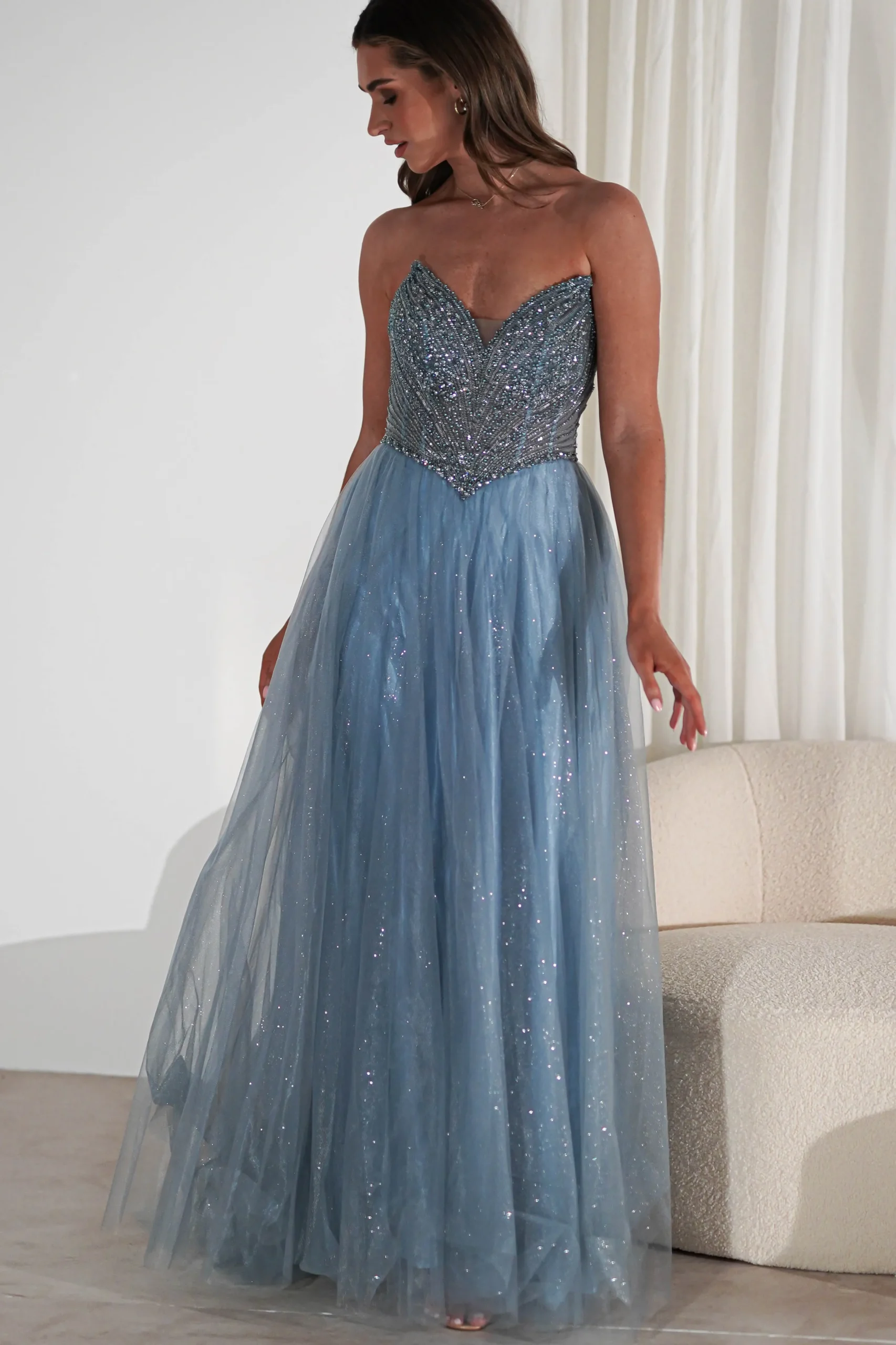Priscilla Princess Glitter Gown | Dusty Blue