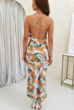 Provence Halter Nect Midi Dress | Orange Print