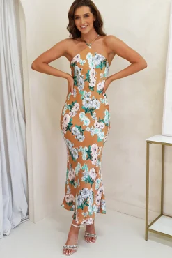 Provence Halter Nect Midi Dress | Orange Print