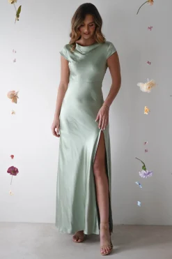 Ramona Soft Satin Maxi Dress | Sage