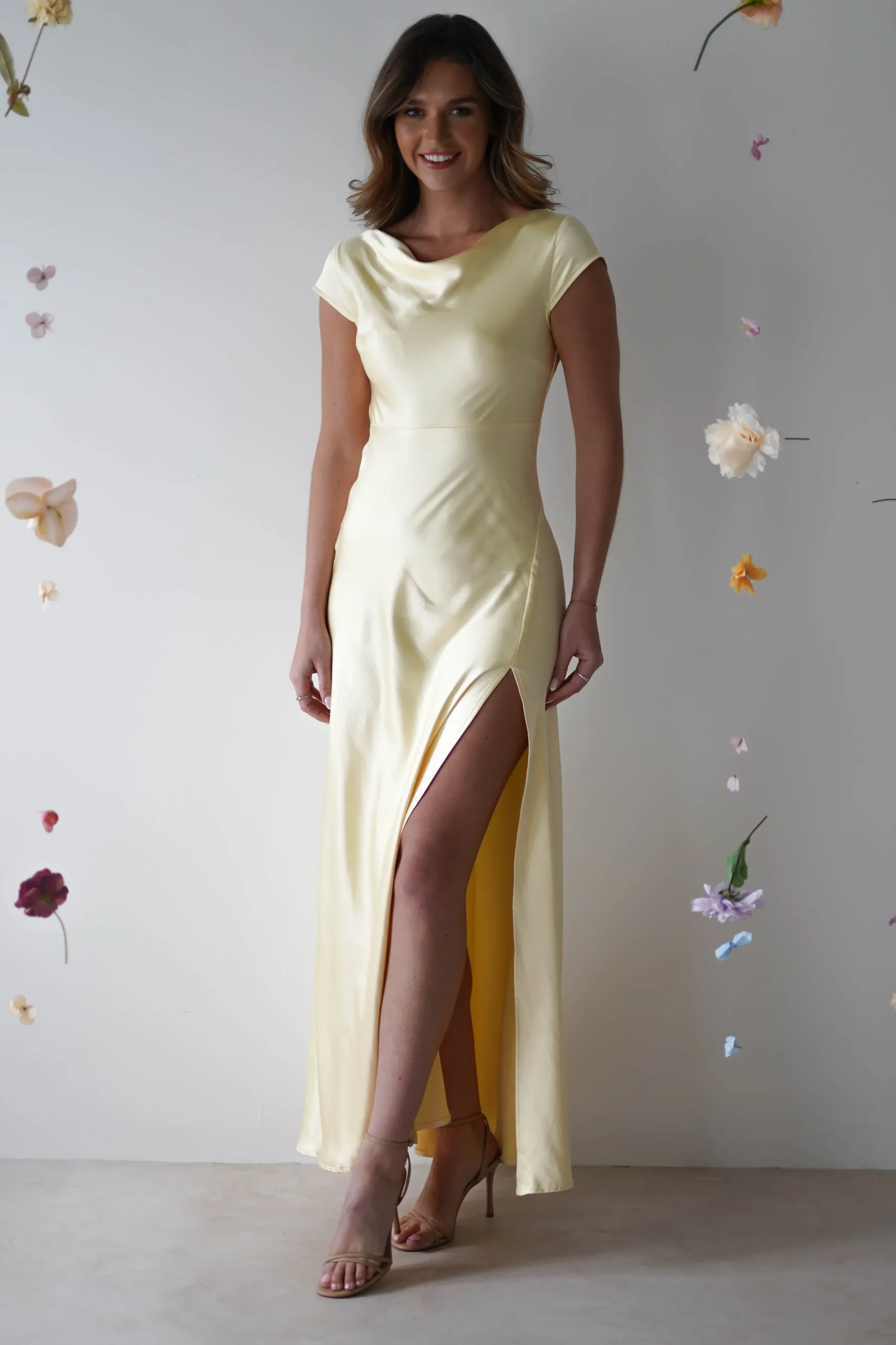 Ramona Soft Satin Maxi Dress | Yellow