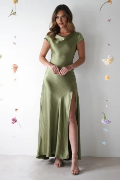 Ramona Soft Satin Maxi Dress | Olive