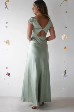 Ramona Soft Satin Maxi Dress | Sage