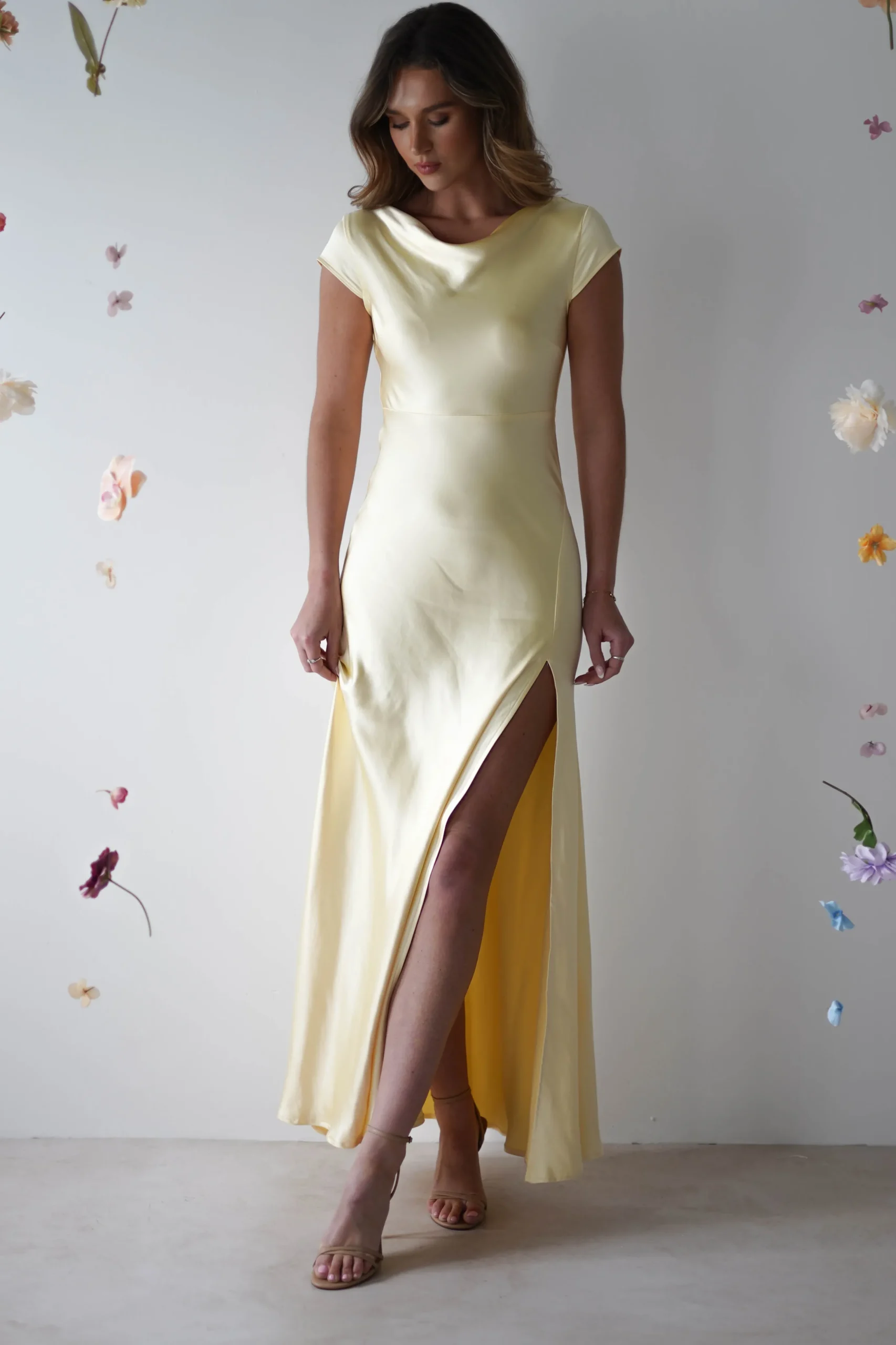 Ramona Soft Satin Maxi Dress | Yellow