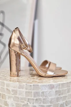 Regina Block Heel Sandals | Rose Gold