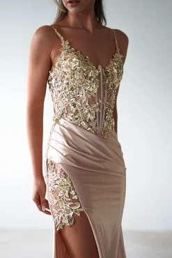 Regina Embellished Bodice Gown | Champagne/Gold
