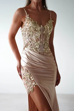 Regina Embellished Bodice Gown | Champagne/Gold