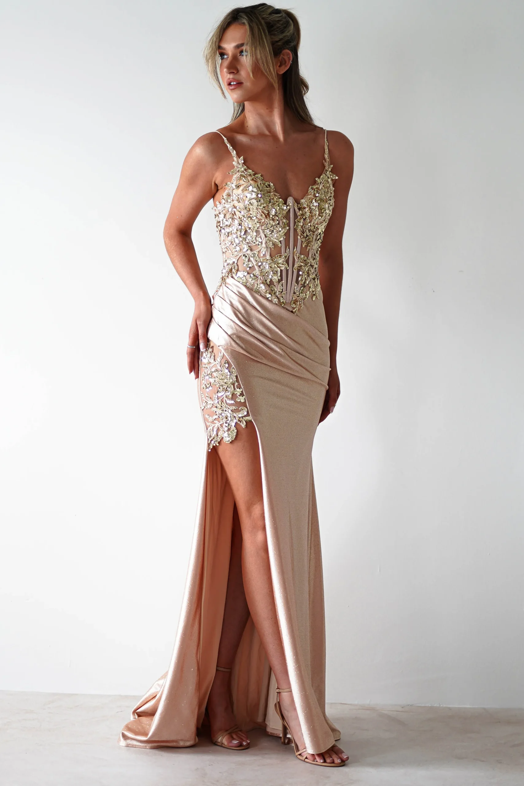 Regina Embellished Bodice Gown | Champagne/Gold