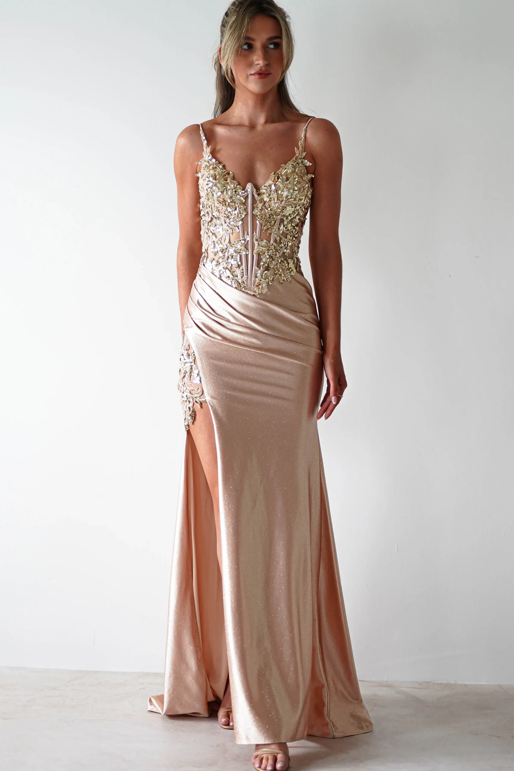 Regina Embellished Bodice Gown | Champagne/Gold