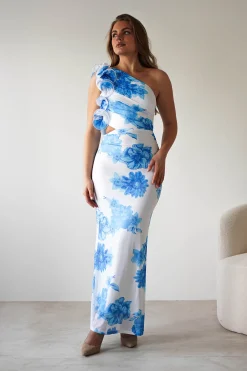 Rhia Ruffle Floral Maxi Dress | Blue/White