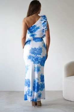 Rhia Ruffle Floral Maxi Dress | Blue/White
