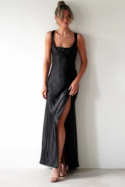 Riviera Soft Satin Maxi Gown | Black