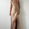Riviera Soft Satin Maxi Gown | Gold/Bronze