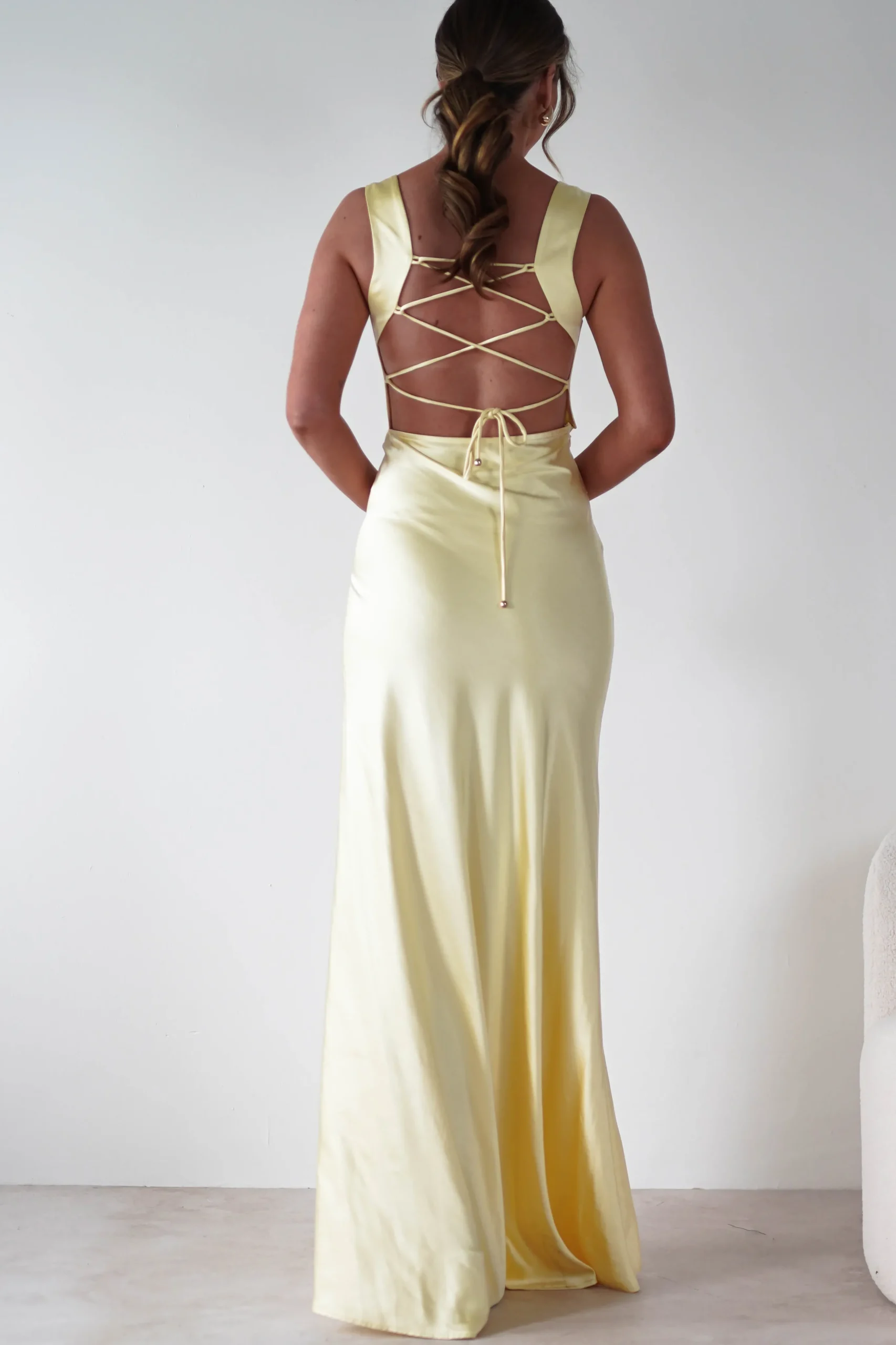 Riviera Soft Satin Maxi Gown | Yellow