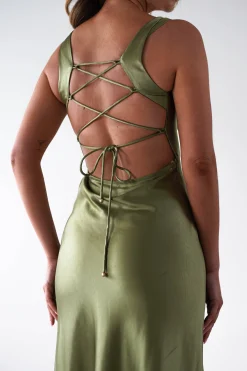 Riviera Soft Satin Maxi Gown | Olive