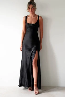 Riviera Soft Satin Maxi Gown | Black