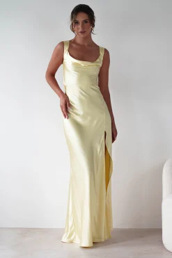 Riviera Soft Satin Maxi Gown | Yellow